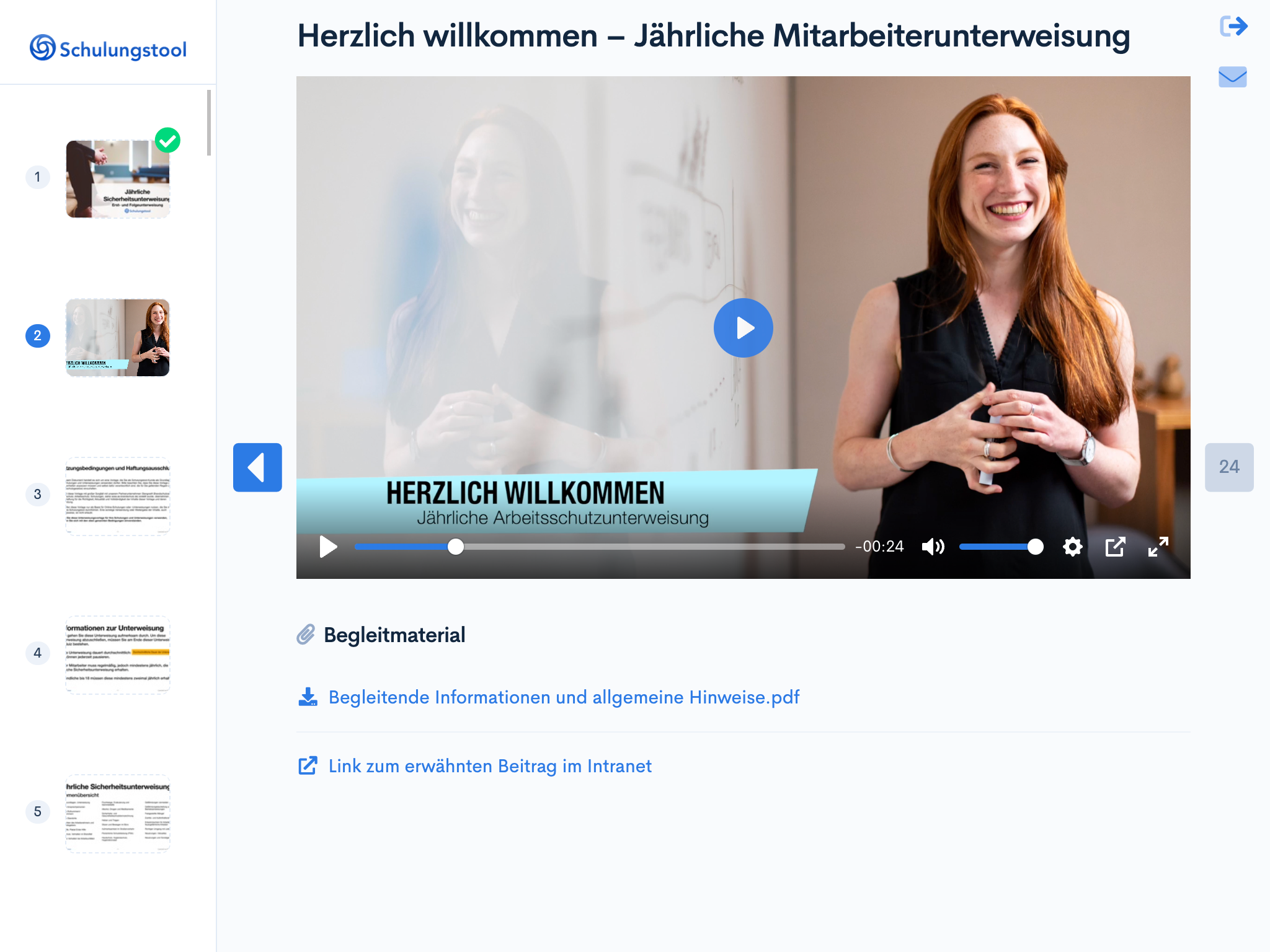 Dashboard view of Schulungstool.de showing upcoming training overview
